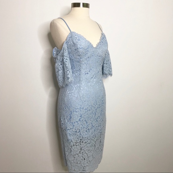 Bardot Karlie Lace Dress Sky Blue Cold Shoulder 8 - Picture 3 of 8